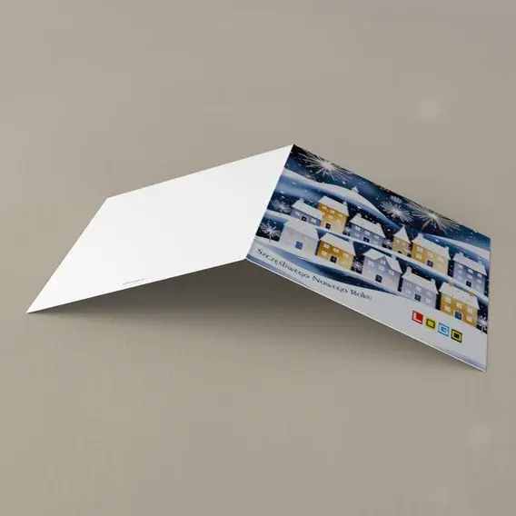 Kartka świąteczna z logo BN2-560 Noc z fajerwerkami nad dachami, tył