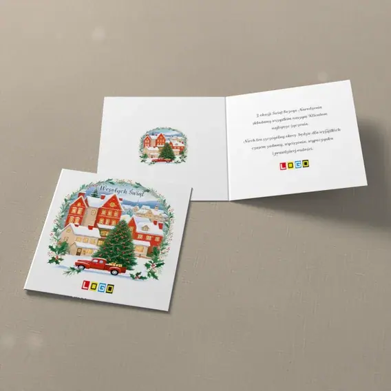 Kartka świąteczna z logo BN2-562 Jodełka na dachu autka, widok ogólny