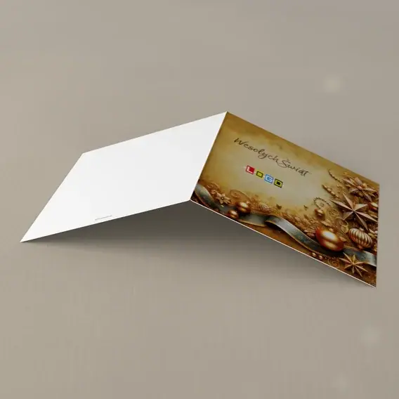 Kartka świąteczna z logo BN2-565 Ozdoby w dolnej części beżu, tył