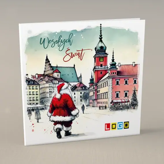 Kartka świąteczna z logo BN2-575 Śnieg na bruku starego grodu, przód