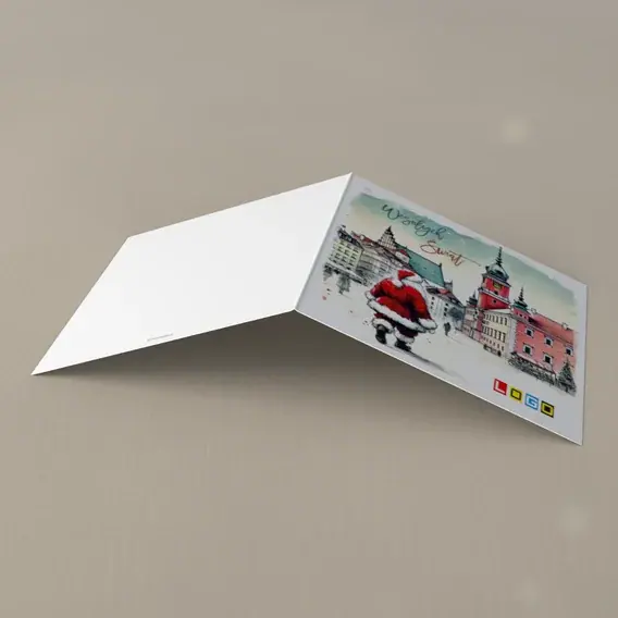 Kartka świąteczna z logo BN2-575 Śnieg na bruku starego grodu, tył