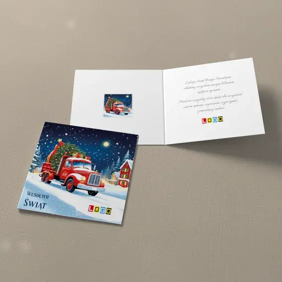 Kartka świąteczna z logo BN2-578 Nocny transport jodły, widok ogólny