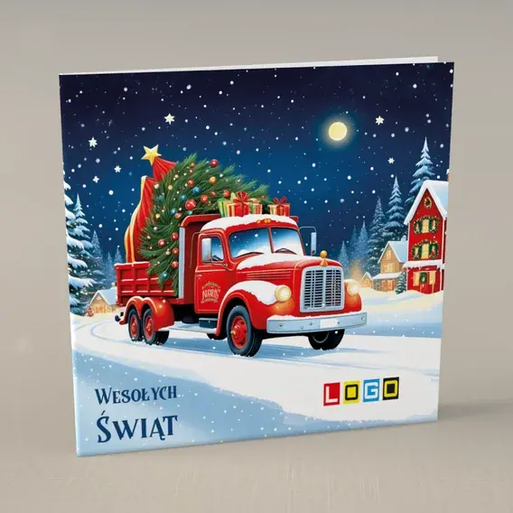 Kartka świąteczna z logo BN2-578 Nocny transport jodły, przód