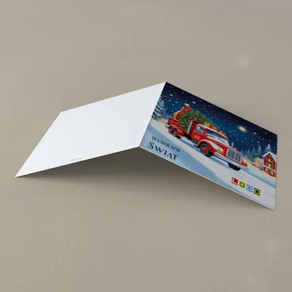 Kartka świąteczna z logo BN2-578 Nocny transport jodły, tył