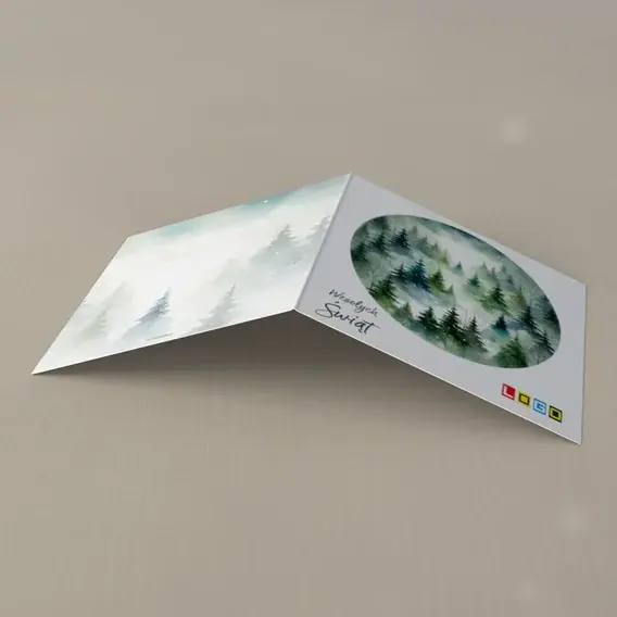 Kartka świąteczna z logo BN2-579 Zimowy bór w akwareli, tył