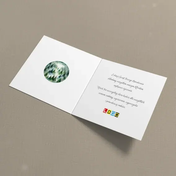 Kartka świąteczna z logo BN2-579 Zimowy bór w akwareli, wnętrze