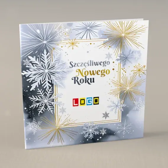 Kartka świąteczna z logo BN2-582 Noworoczne iskry w chłodzie, przód