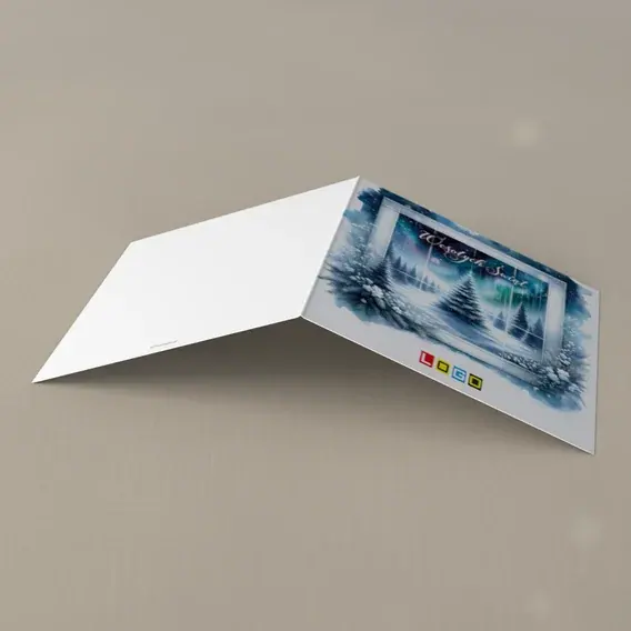 Kartka świąteczna z logo BN2-590 Błękitny las w śnieżnej mgle, tył