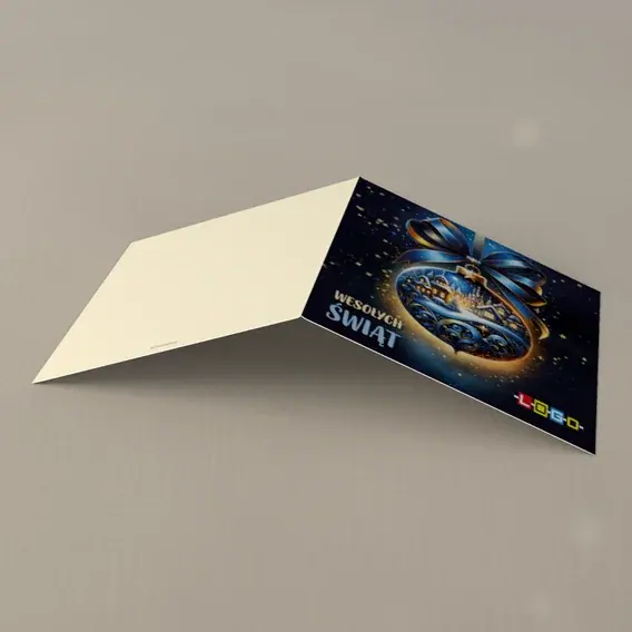 Kartka świąteczna z logo BN2-591 Szklana kula z wioską, tył