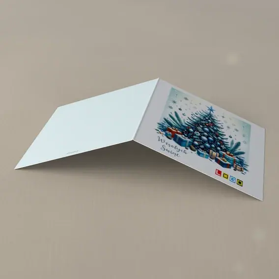 Kartka świąteczna z logo BN2-595 Przystrojona jodła i podarki, tył