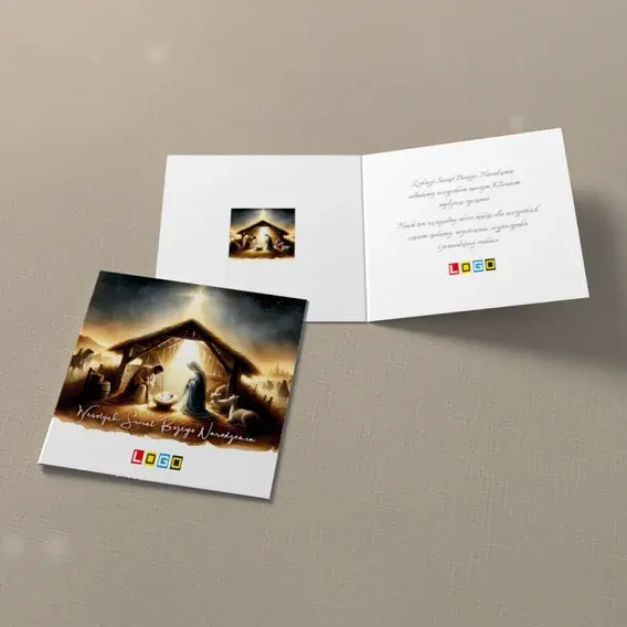 Kartka świąteczna z logo BN2-596 Betlejem w brązach i beżu, widok ogólny