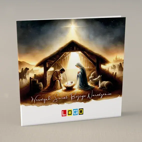 Kartka świąteczna z logo BN2-596 Betlejem w brązach i beżu, przód