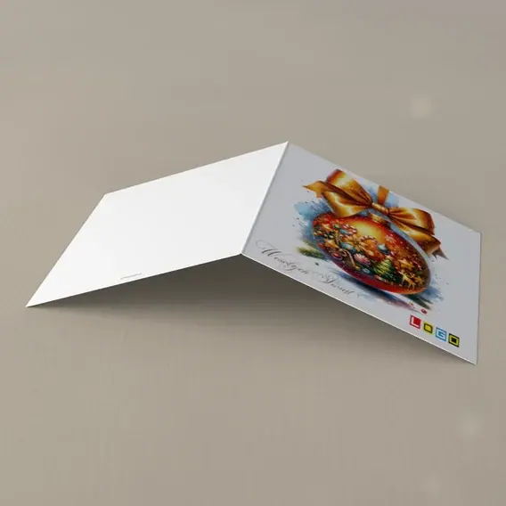 Kartka świąteczna z logo BN2-597 Rubinowa kula z choinkami, tył