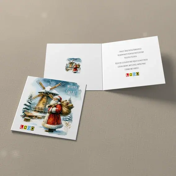 Kartka świąteczna z logo BN2-612 Wędrowiec obok zimowego młyna, widok ogólny
