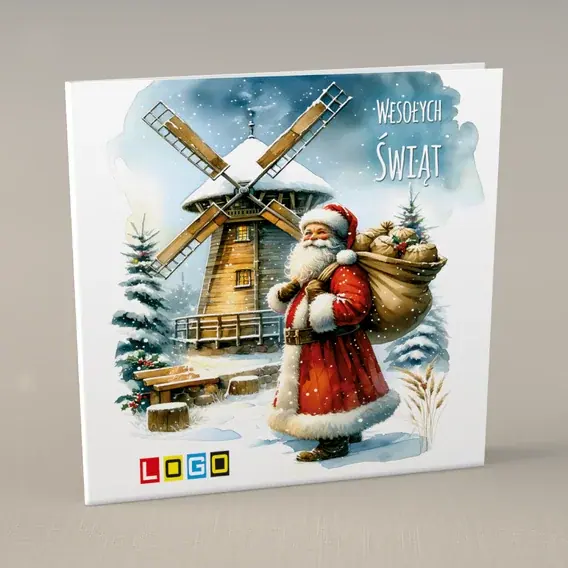 Kartka świąteczna z logo BN2-612 Wędrowiec obok zimowego młyna, przód