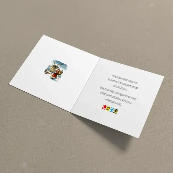 Kartka świąteczna z logo BN2-612 Wędrowiec obok zimowego młyna, wnętrze