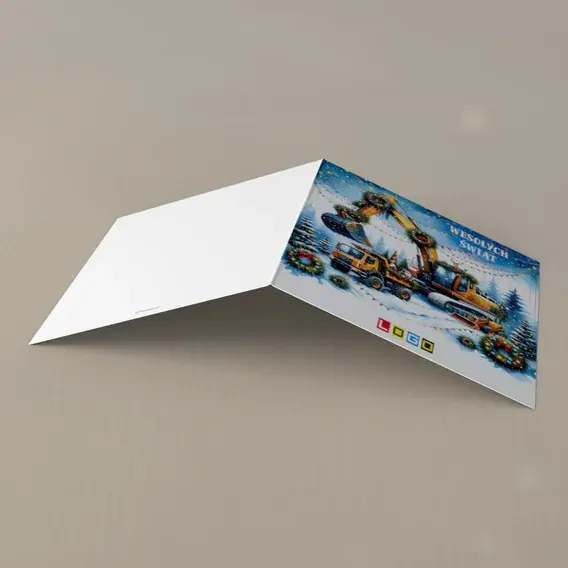 Kartka świąteczna z logo BN2-616 Koparka w girlandach z lampek, tył