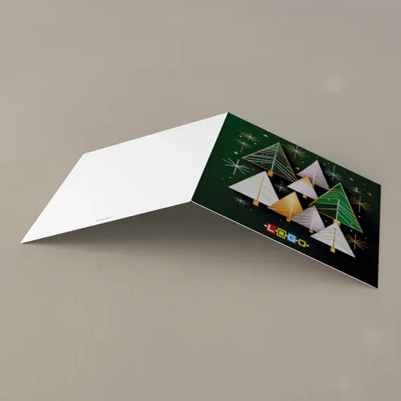 Kartka świąteczna z logo BN2-624 Trójkątne jodły na ciemnym polu, tył