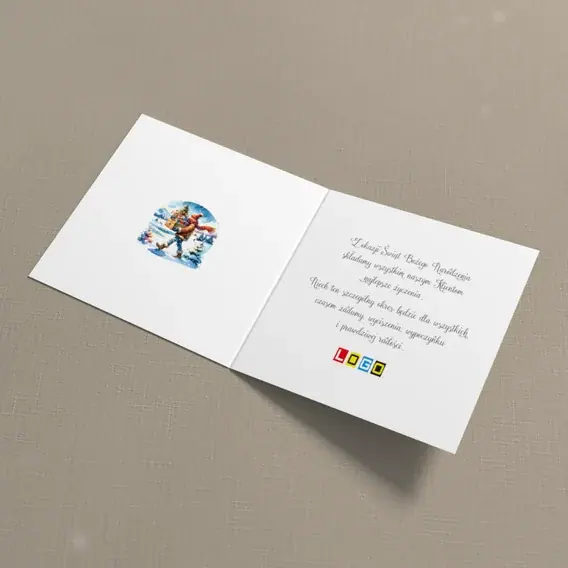 Kartka świąteczna z logo BN2-627 Człowiek obładowany prezentami, wnętrze