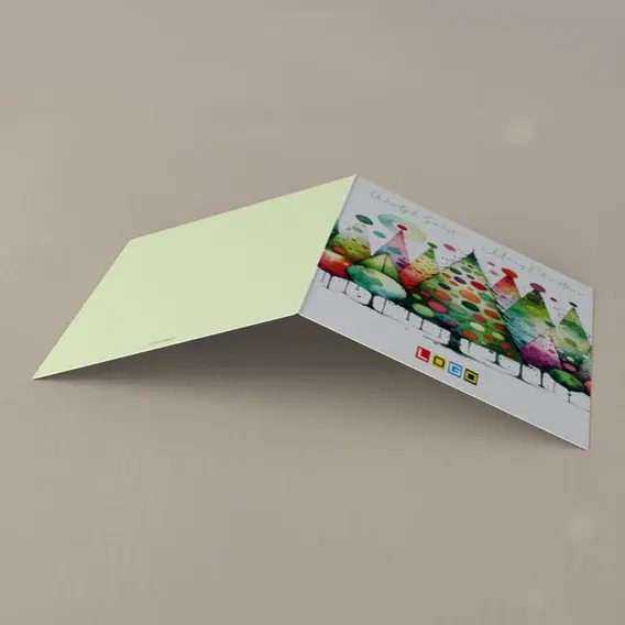 Kartka świąteczna z logo BN2-631 Barwny szereg drzewek we wzorki, tył