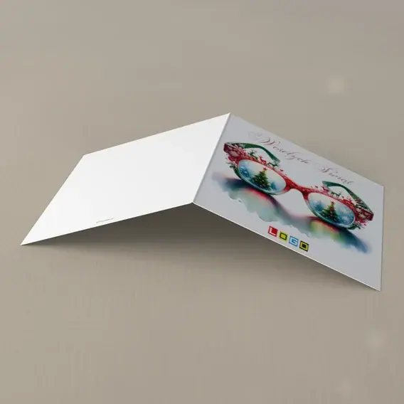 Kartka świąteczna z logo BN2-632 Przeciwsłoneczne szkła i jodełki, tył