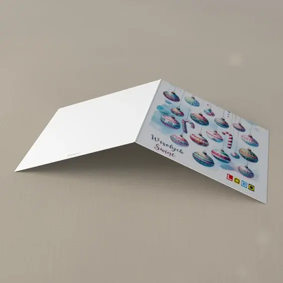 Kartka świąteczna z logo BN2-635 Zawieszki w paski i zygzaki, tył