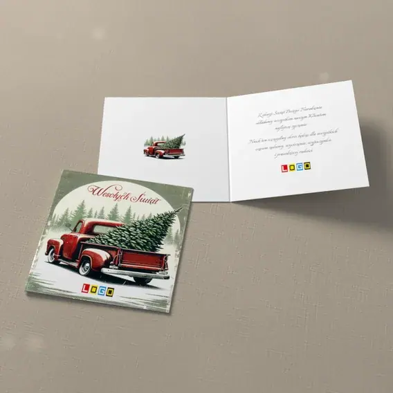 Kartka świąteczna z logo BN2-637 Retro ciężarówka z jodłą, widok ogólny