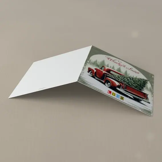 Kartka świąteczna z logo BN2-637 Retro ciężarówka z jodłą, tył