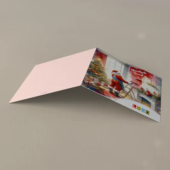 Kartka świąteczna z logo BN2-648 Pakowanie upominków w blasku ognia, tył