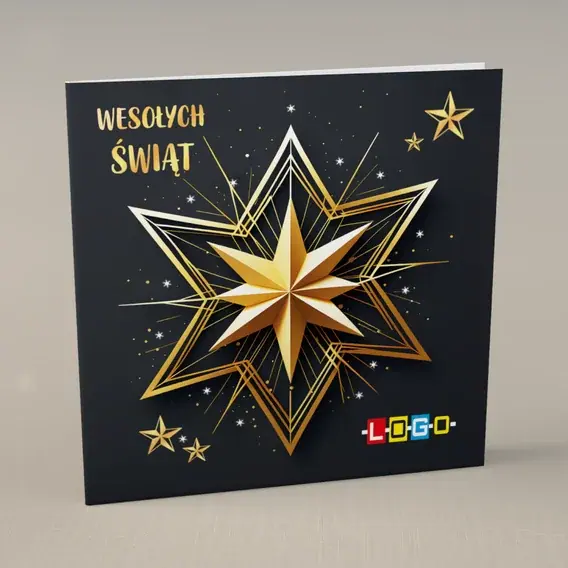 Kartka świąteczna z logo BN2-649 Błysk w ciemnym granacie, przód