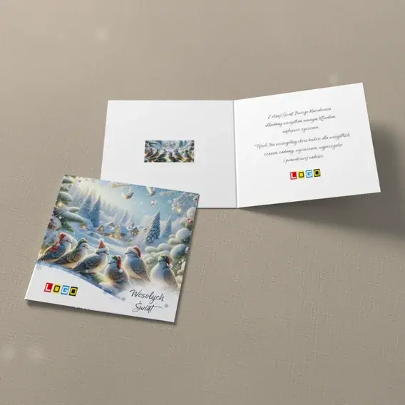 Kartka świąteczna z logo BN2-652 Czapeczki na gałęzi mrozu, widok ogólny