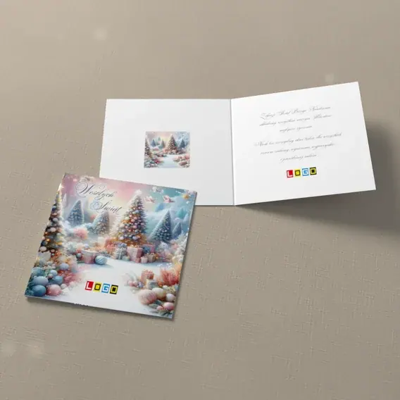 Kartka świąteczna z logo BN2-653 Pastelowy las pod szczytami, widok ogólny