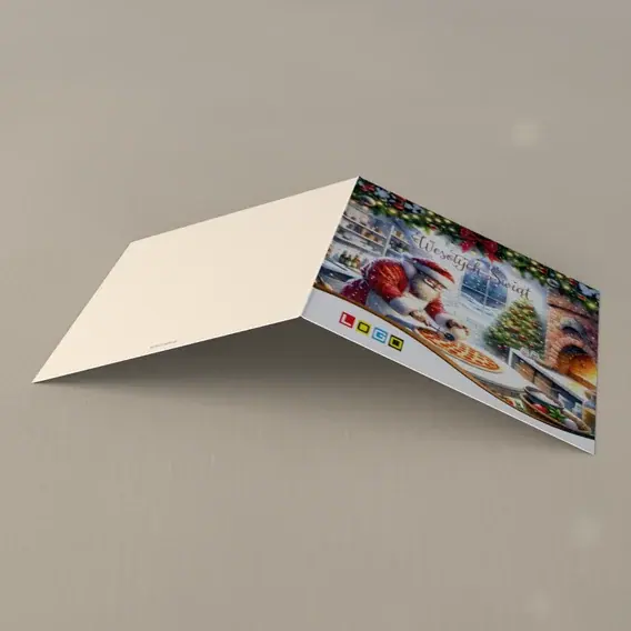 Kartka świąteczna z logo BN2-654 Domowa pizzeria świętego, tył