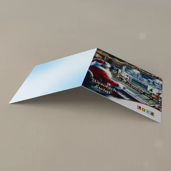 Kartka świąteczna z logo BN2-655 Święty przy mikserze w studiu, tył