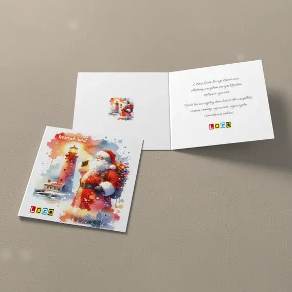 Kartka świąteczna z logo BN2-658 Czerwony płaszcz przy latarni, widok ogólny