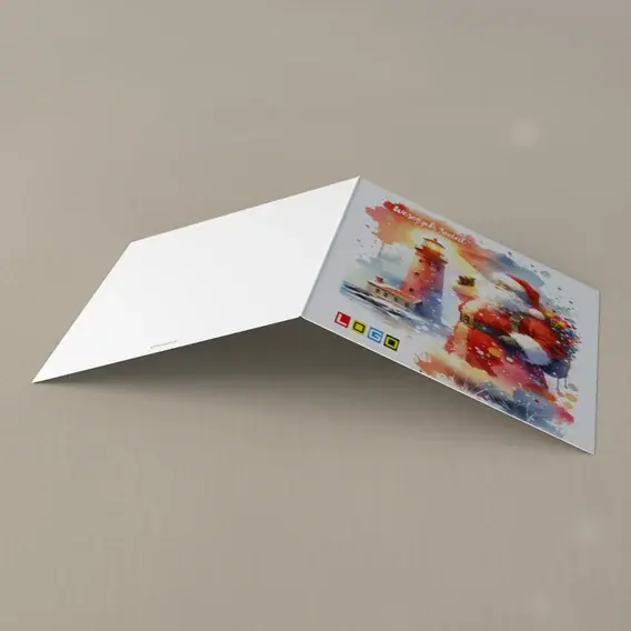 Kartka świąteczna z logo BN2-658 Czerwony płaszcz przy latarni, tył