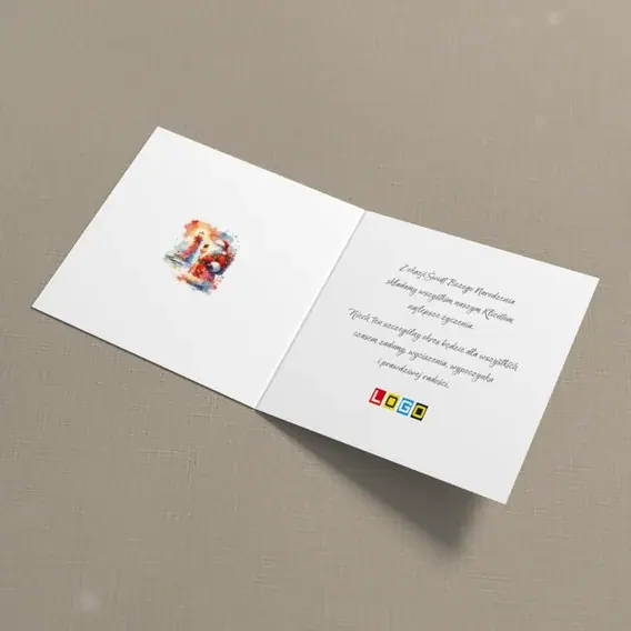 Kartka świąteczna z logo BN2-658 Czerwony płaszcz przy latarni, wnętrze