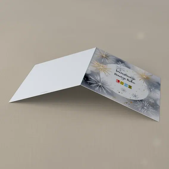 Kartka świąteczna z logo BN2-665 Pusta obręcz i smugi światła, tył