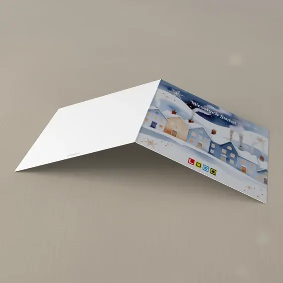 Kartka świąteczna z logo BN2-667 Wieczorne domki pod puchem, tył