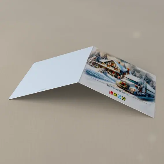 Kartka świąteczna z logo BN2-675 Dymiący komin nad zaspami, tył