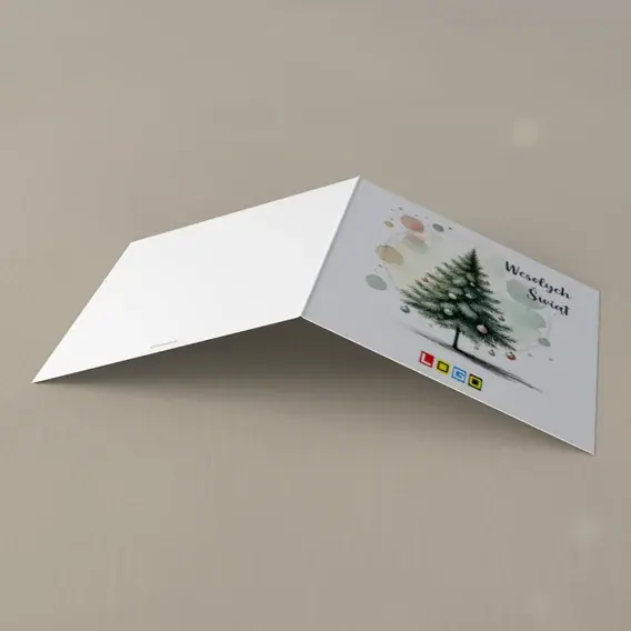 Kartka świąteczna z logo BN2-683 Realistyczne drzewko na beżowym kręgu, tył