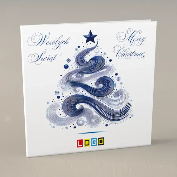 Kartka świąteczna z logo BN2-685 Spirala w biało-niebieskiej zimie, przód