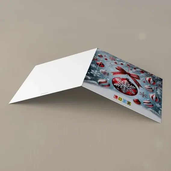 Kartka świąteczna z logo BN2-686 Śnieżynka w kole pasiastych kul, tył
