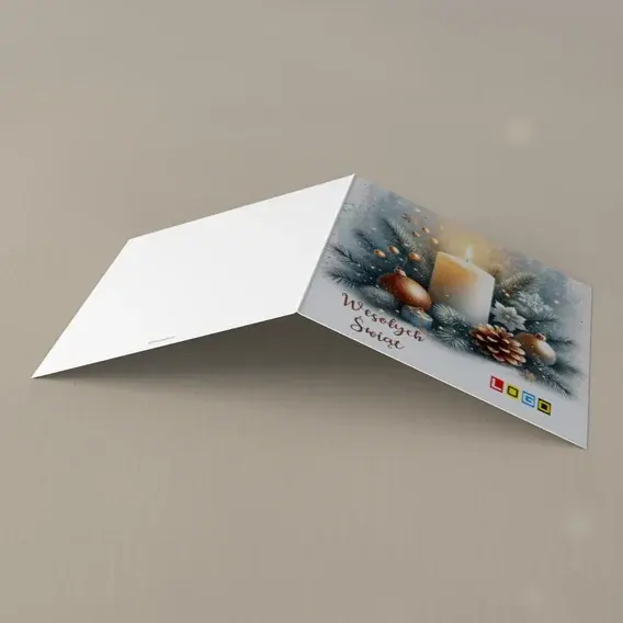 Kartka świąteczna z logo BN2-689 Płomień w świerkowej oprawie, tył