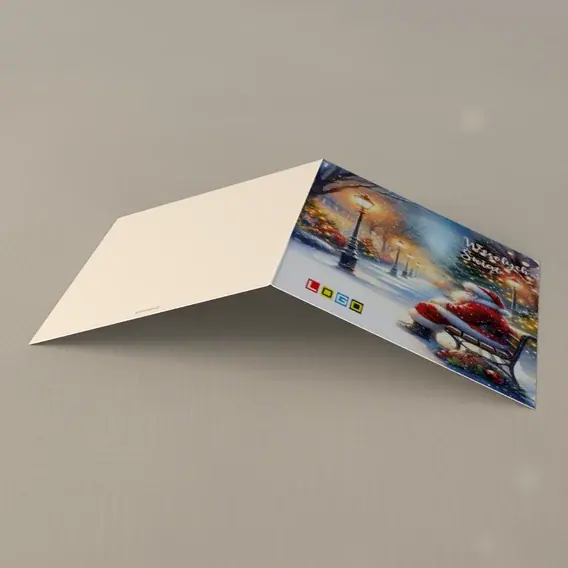 Kartka świąteczna z logo BN2-690 Zimowy park w żółtym świetle, tył