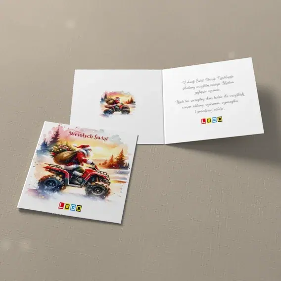 Kartka świąteczna z logo BN2-695 Quad na śnieżnym szlaku, widok ogólny