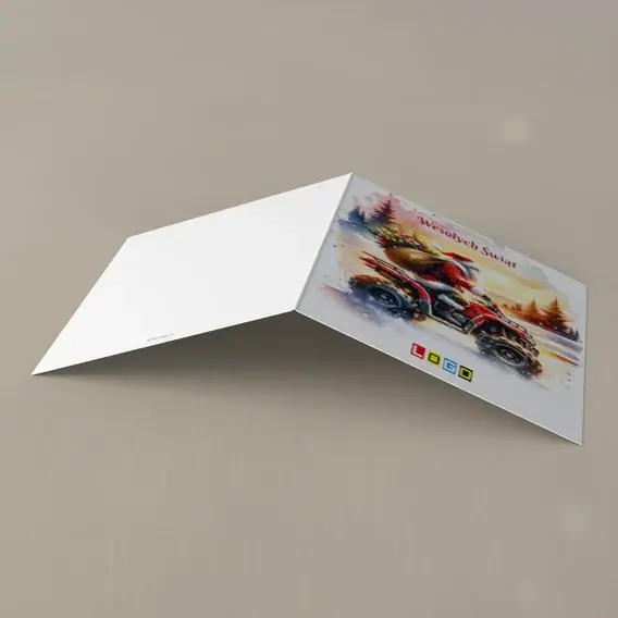 Kartka świąteczna z logo BN2-695 Quad na śnieżnym szlaku, tył