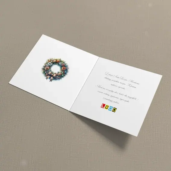 Kartka świąteczna z logo BN2-696 Szyszkowa girlanda z kokardą, wnętrze