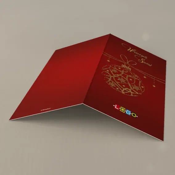 Kartka świąteczna z logo BN3-001 Złoty rysunek na burgundzie, tył