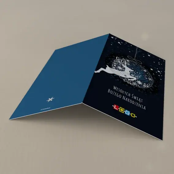 Kartka świąteczna z logo BN3-002 Dwa renifery i płatki, tył